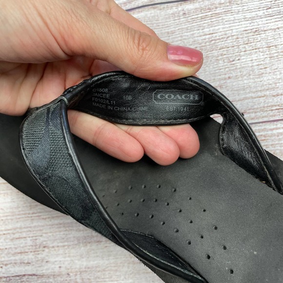 Coach Jaciee Wedge Flip Flop Black Sandals - Picture 5 of 8